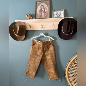 Gaudi' leather suede Brown Lederhosen shorts capri Pants sz 34 waist